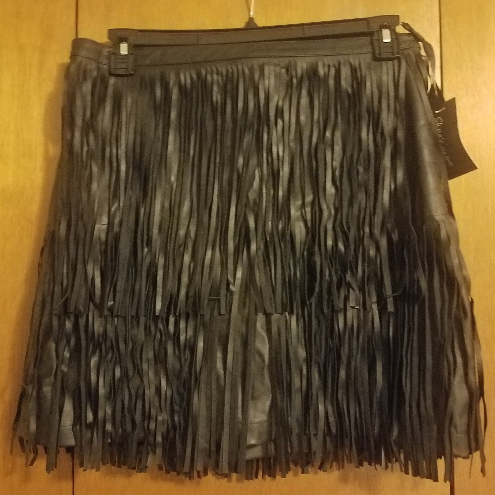 Faux Leather Fringed Skirt